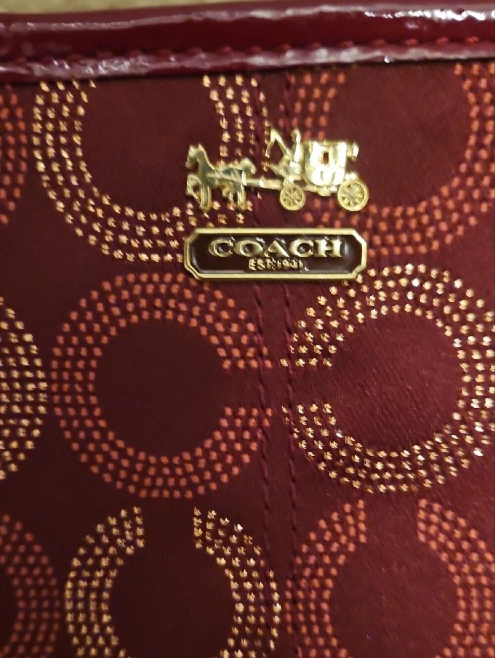 Coach Burgundy Signature Shoulder Bag with Gold Hardware